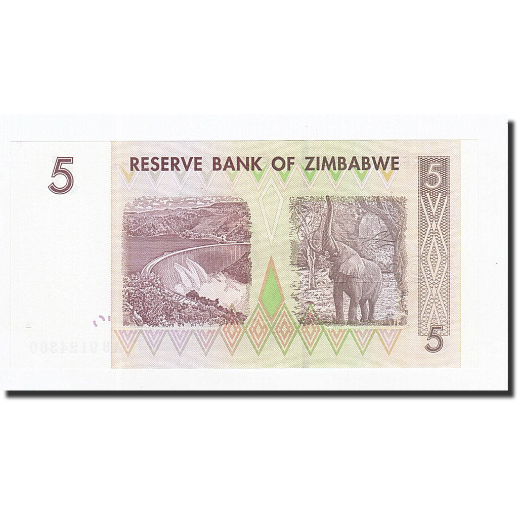 Banknote, Zimbabwe, 5 Dollars, 2008, 2008-08-01, KM:66, UNC(65-70)