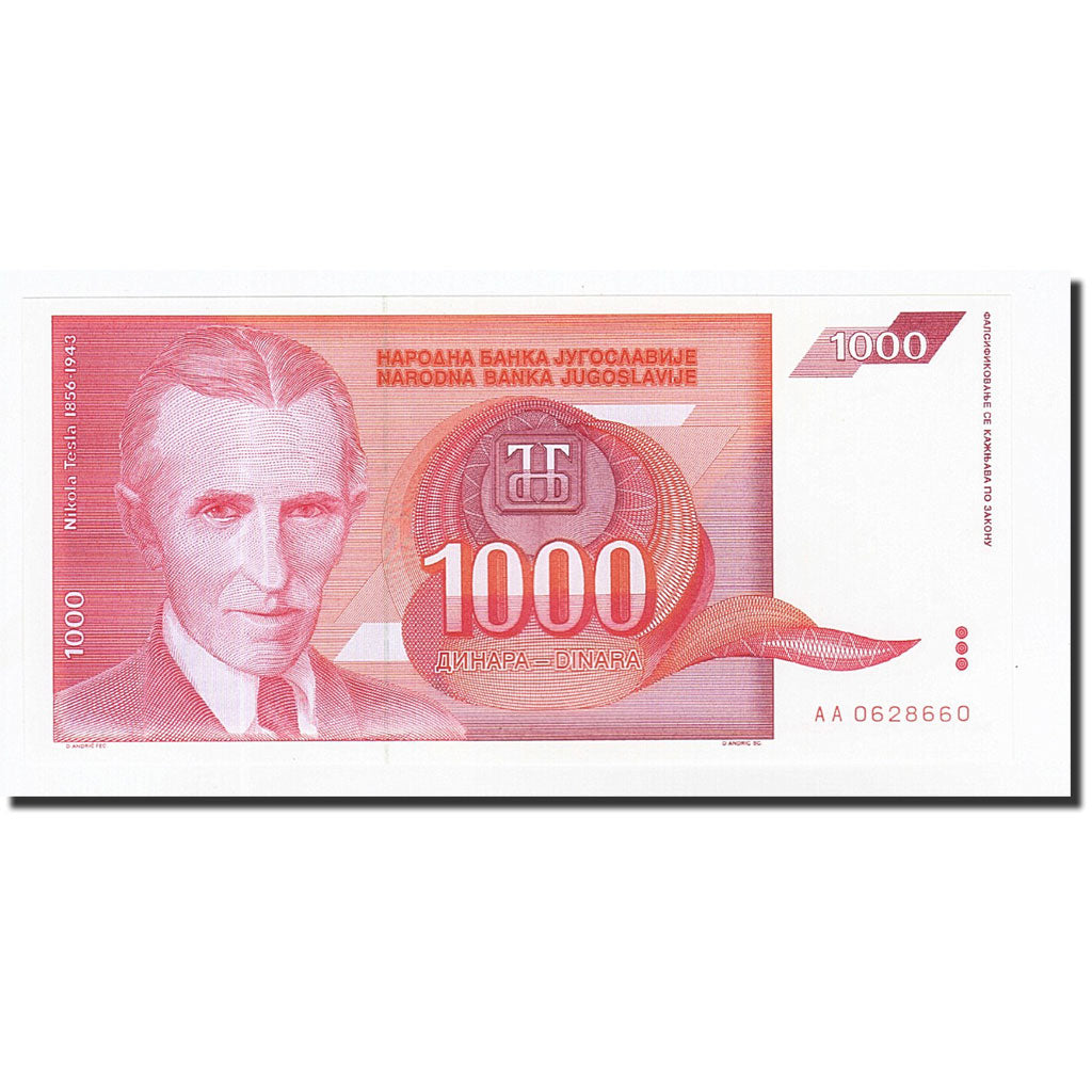 Banknote, Yugoslavia, 1000 Dinara, 1992, KM:114, UNC(65-70)