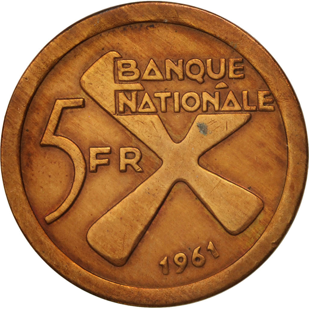 Katanga, 5 Francs, 1961, AU(55-58), Bronze, KM:2