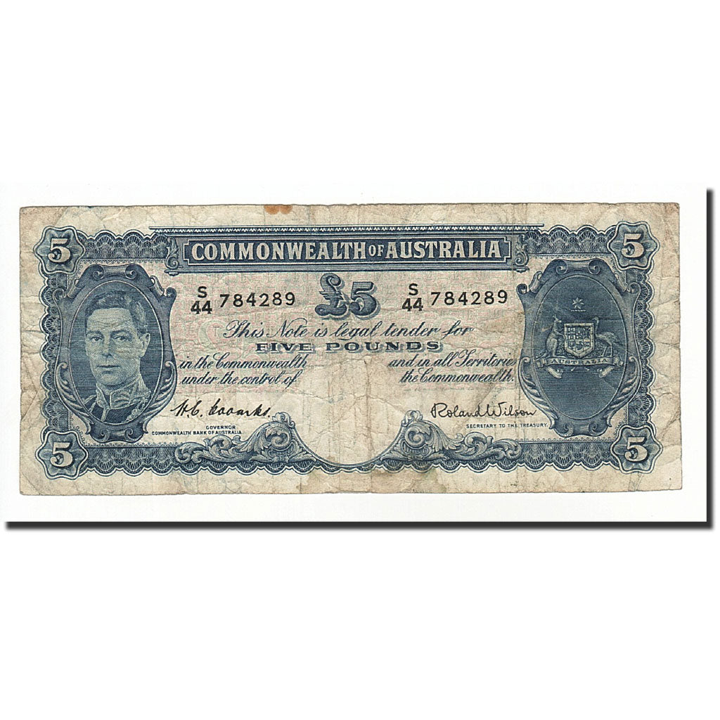 Australia, 5 Pounds, 1939-52, KM:27d, 1952, B