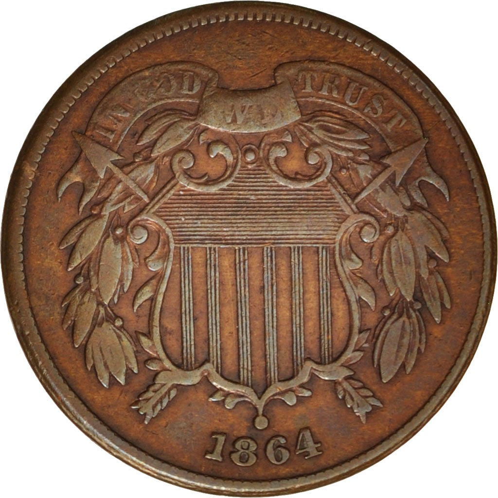 United States, 2 Cents, 1864, Philadelphia, EF(40-45), Copper-Tin-Zinc, KM94