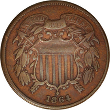 United States, 2 Cents, 1864, Philadelphia, EF(40-45), Copper-Tin-Zinc, KM94
