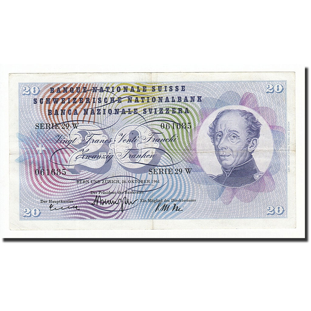 Banconote, Svizzera, 20 Franken, 1961, KM:46i, 1961-10-26, MB