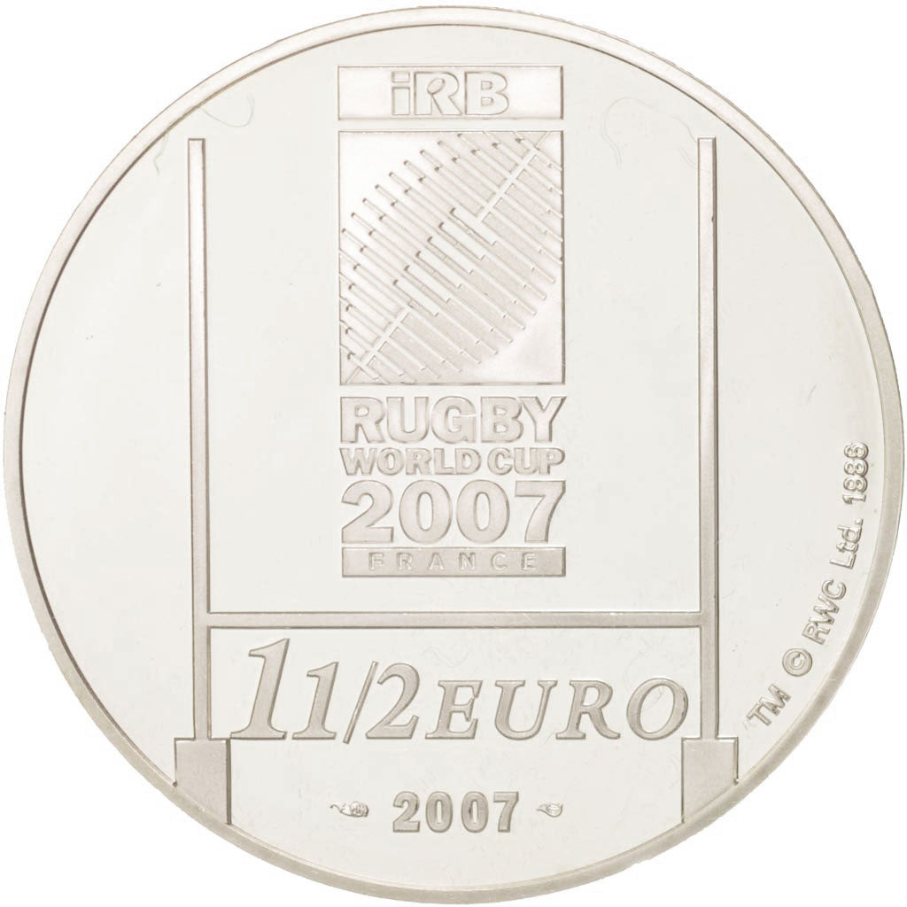 France, 1-1/2 Euro, 2007 Coupe du Monde de Rugby, FDC, Argent, KM:1484