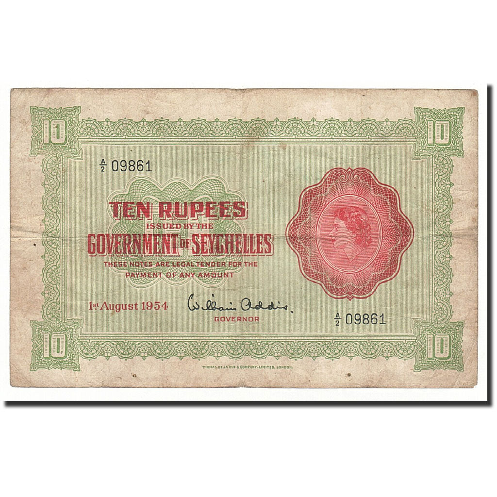 Seychelles, 10 Rupees, 1954, KM:12a, 1954-08-01, MB