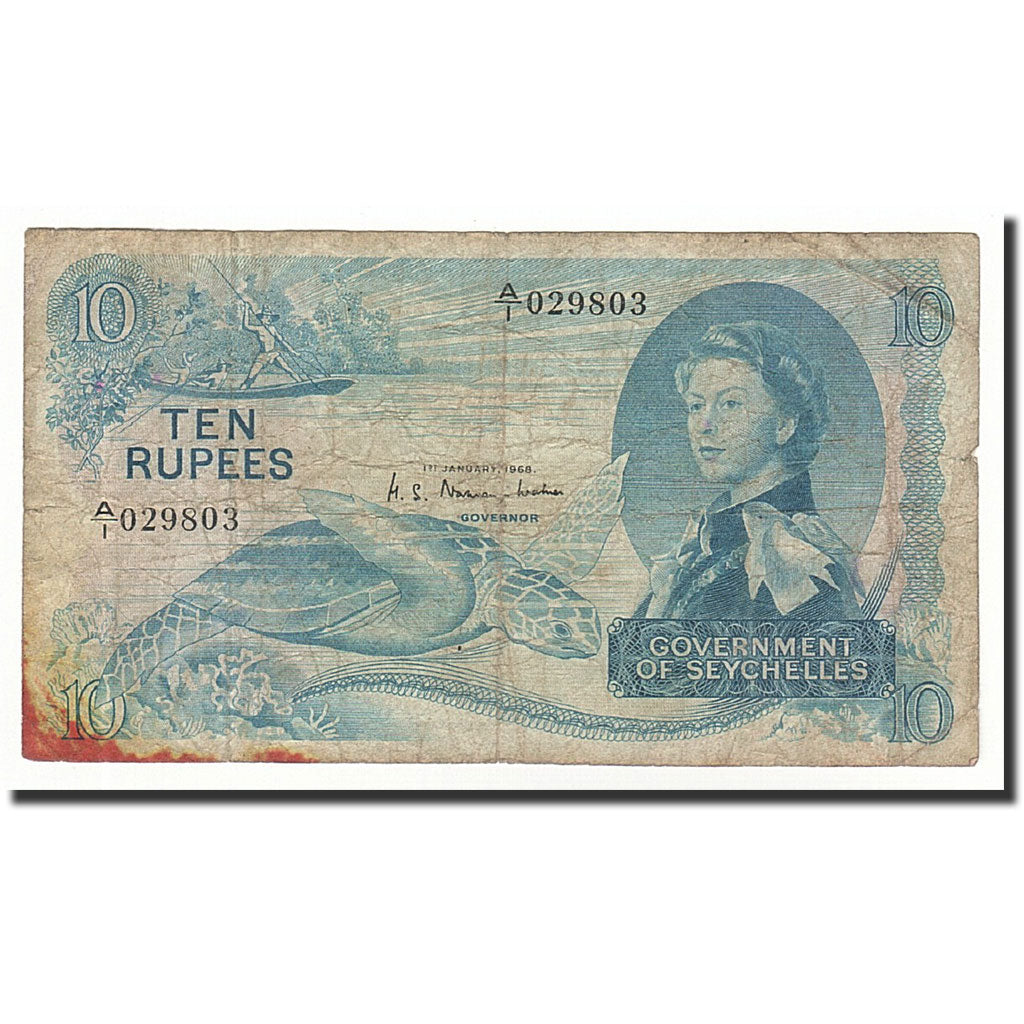 Seychelles, 10 Rupees, 1968, KM:15a, 1968-01-01, B+
