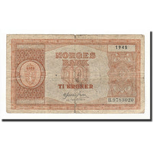 Norway, 10 Kroner, 1945, KM:26a, VG(8-10)