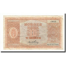 Norvegia, 10 Kroner, 1952, KM:26l, BB
