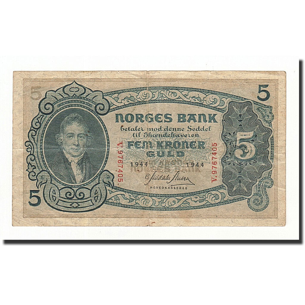 Norway, 5 Kroner, 1944, KM:7c, VF(20-25)