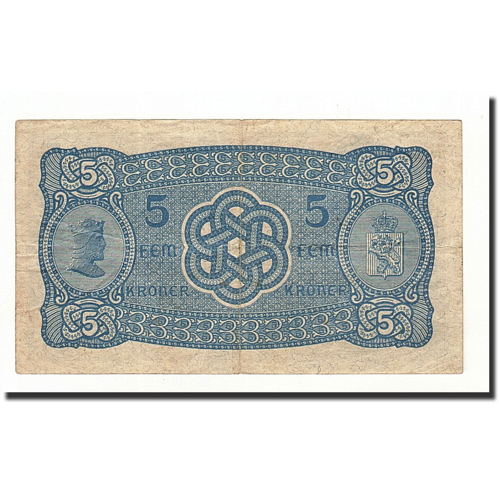 Norway, 5 Kroner, 1944, KM:7c, VF(20-25)