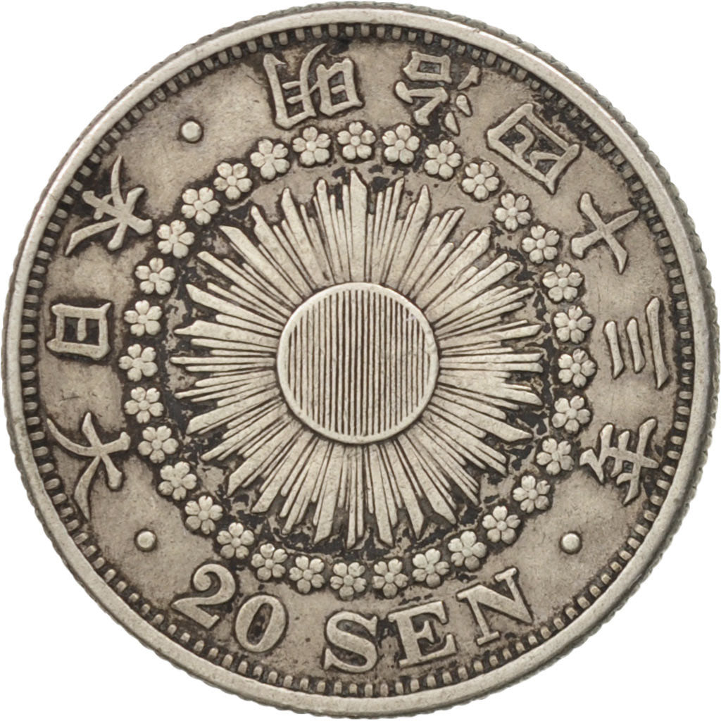 Japan, Mutsuhito, 20 Sen, 1910, EF(40-45), Silver, KM:30