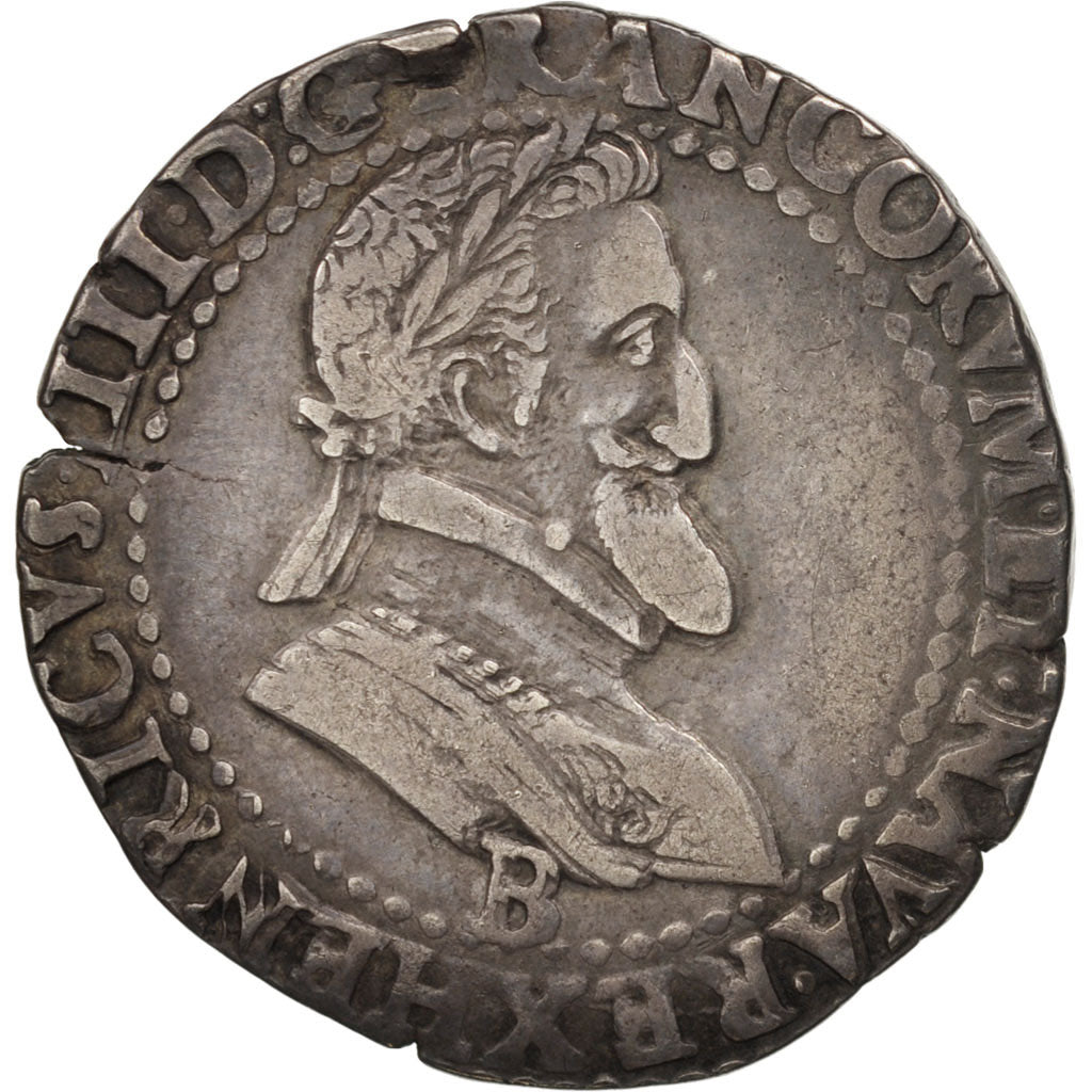 France, Henri IV, Demi Franc, 1594, Rouen, EF(40-45), Silver, Sombart:4808