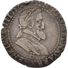 France, Henri IV, Demi Franc, 1594, Rouen, EF(40-45), Silver, Sombart:4808