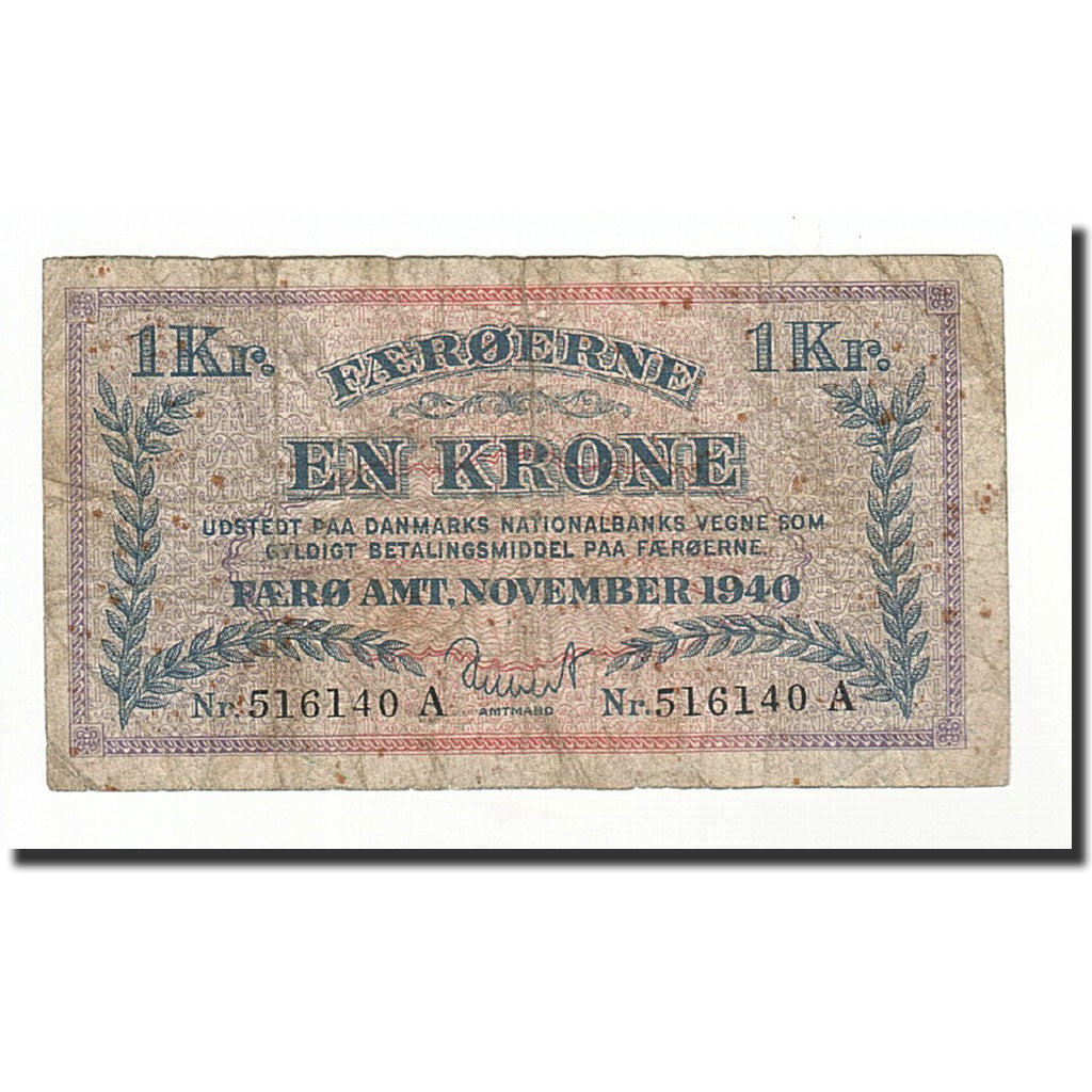 Isole Faroe, 1 Krone, 1940, KM:9, B+
