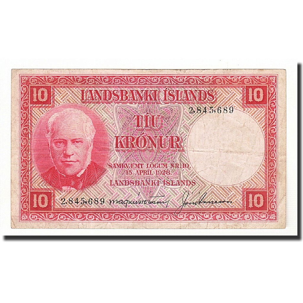 Islanda, 10 Kronur, 1928, KM:33a, MB