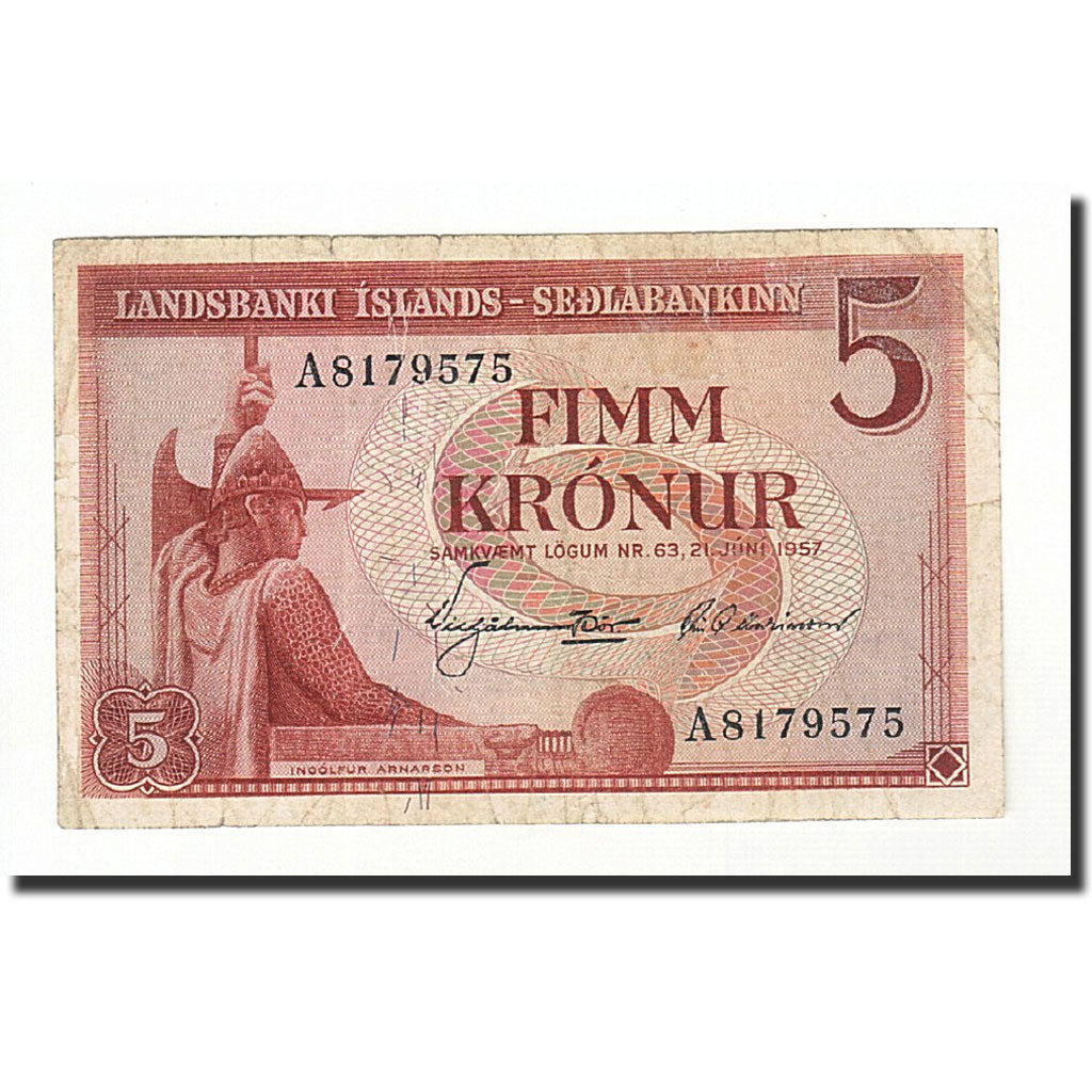 Islanda, 5 Kronur, 1957, KM:37a, B+