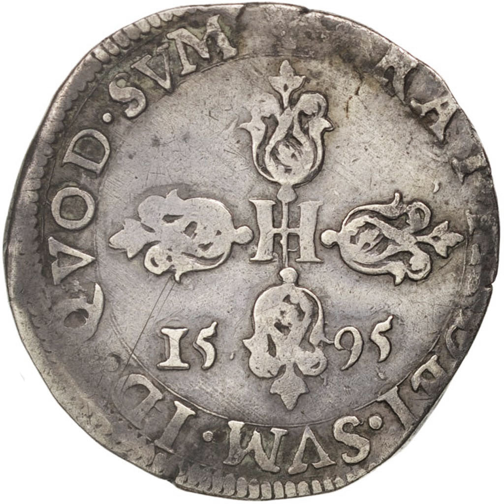 France, Henri IV, Demi Franc, 1595, Morlaas, EF(40-45), Silver, Sombart:4848