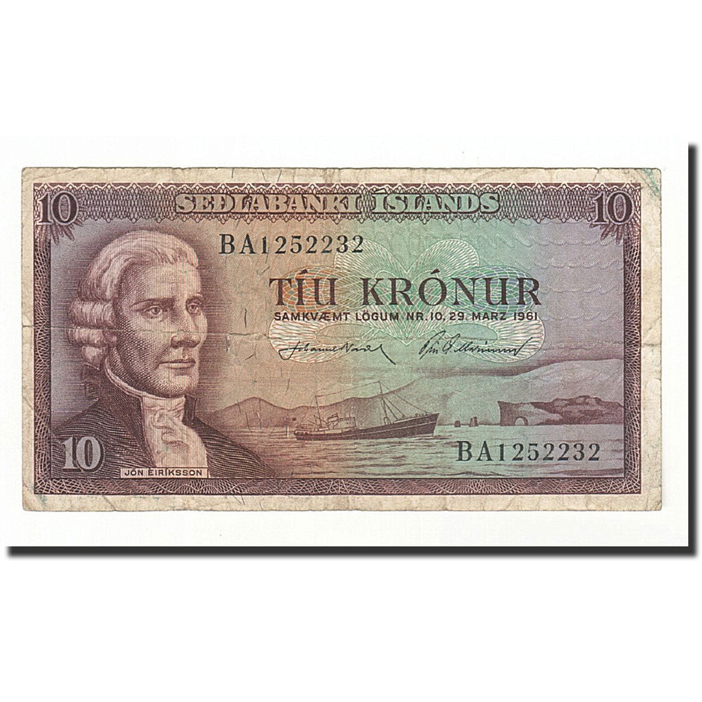 Billete, 10 Kronur, Islandia, KM:42, 1961-03-29, BC