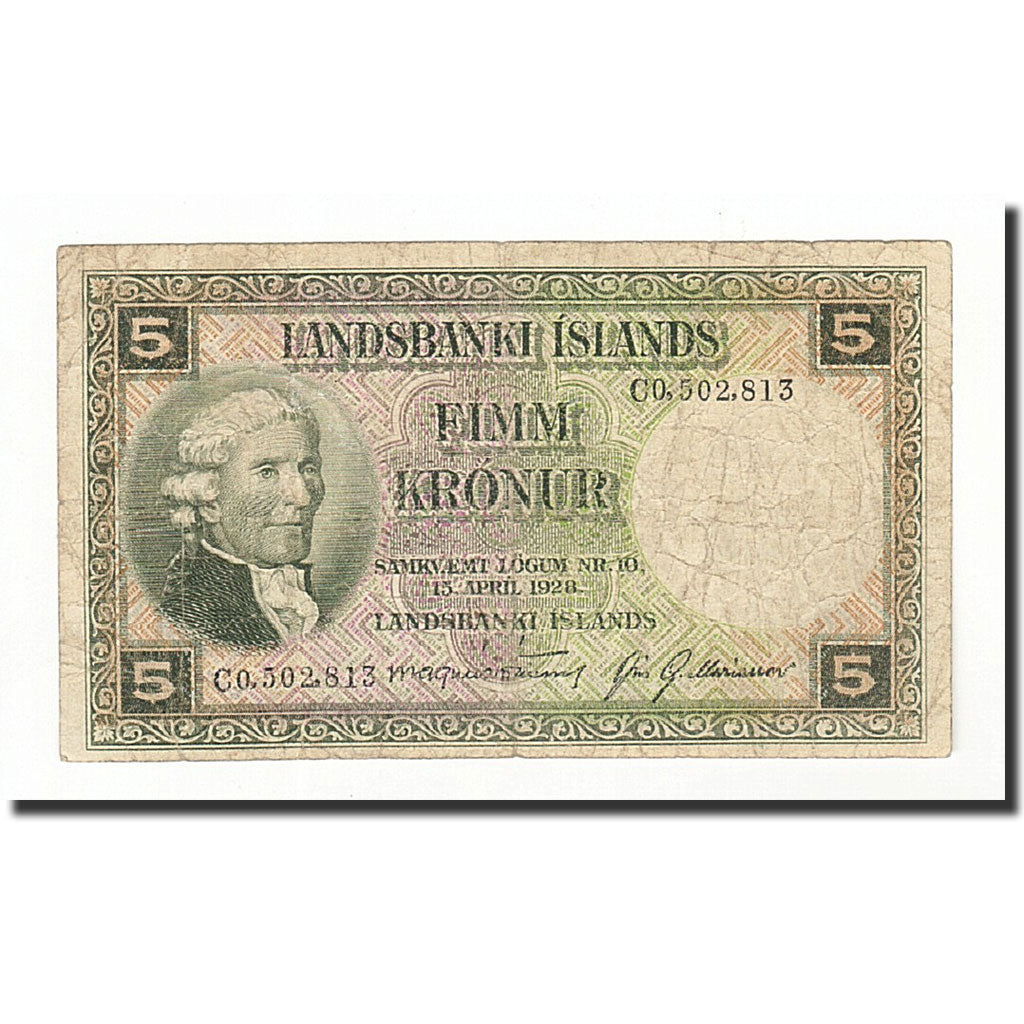 Islanda, 5 Kronur, KM:32b, 1928-04-15, MB