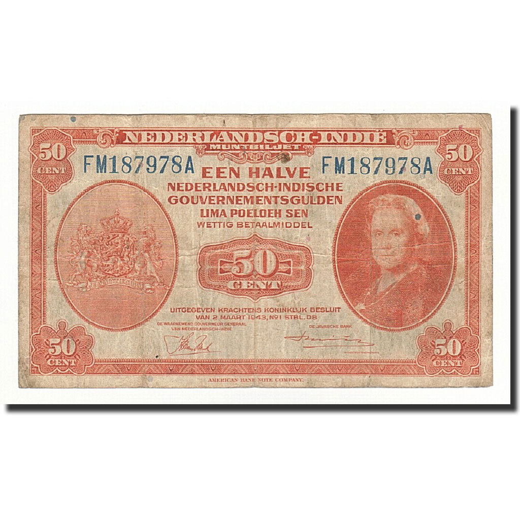 INDIE OLANDESI, 50 Cents, KM:110a, 1943-03-02, MB