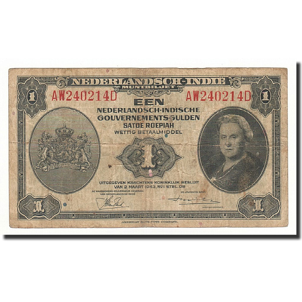 Netherlands Indies, 1 Gulden, KM:111a, 1943-03-02, VF(20-25)
