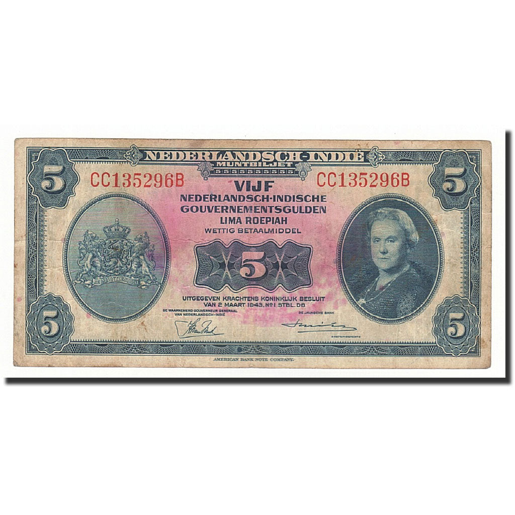 Netherlands Indies, 5 Gulden, KM:113a, 1943-03-02, S+