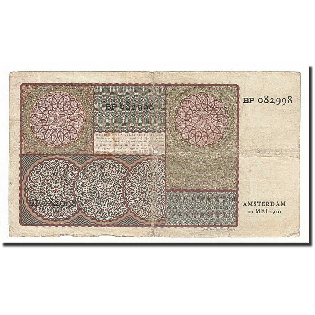 Paesi Bassi, 25 Gulden, KM:57, 1940-05-20, B+