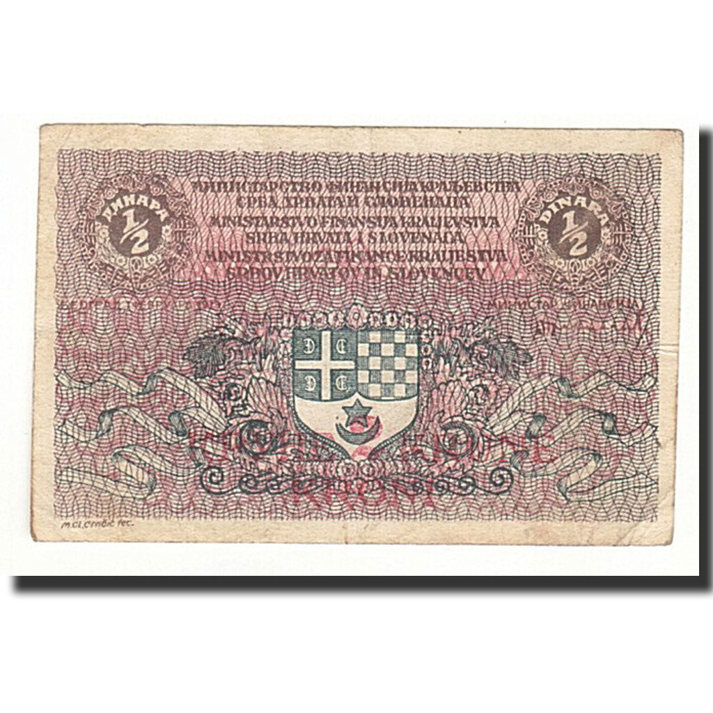 Banknote, Yugoslavia, 2 Kronen on 1/2 Dinara, 1919-02-01, KM:14A, VF(30-35)