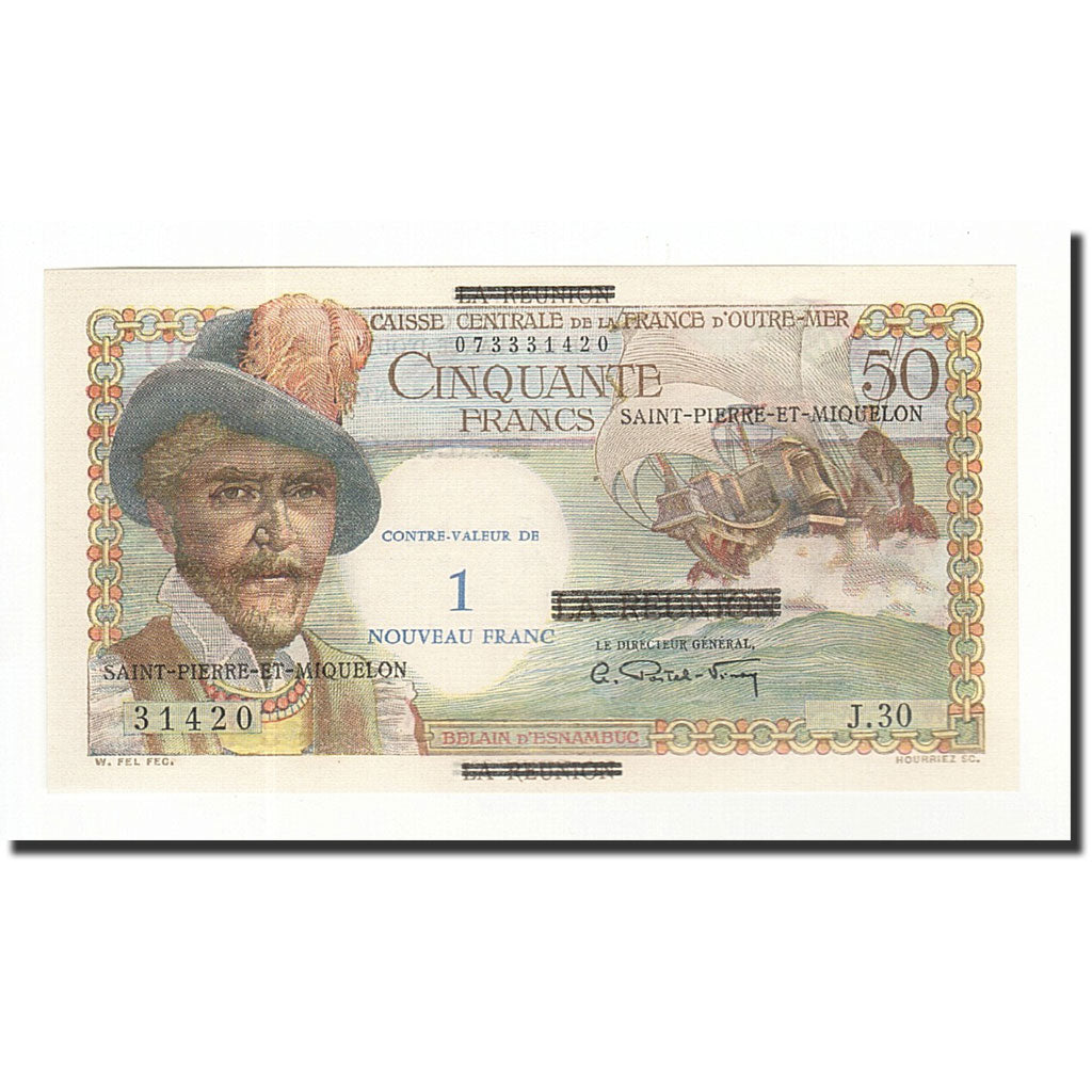Biljet, Saint-Pierre-et-Miquelon, 1 Nouveau Franc on 50 Francs, 1960, Undated