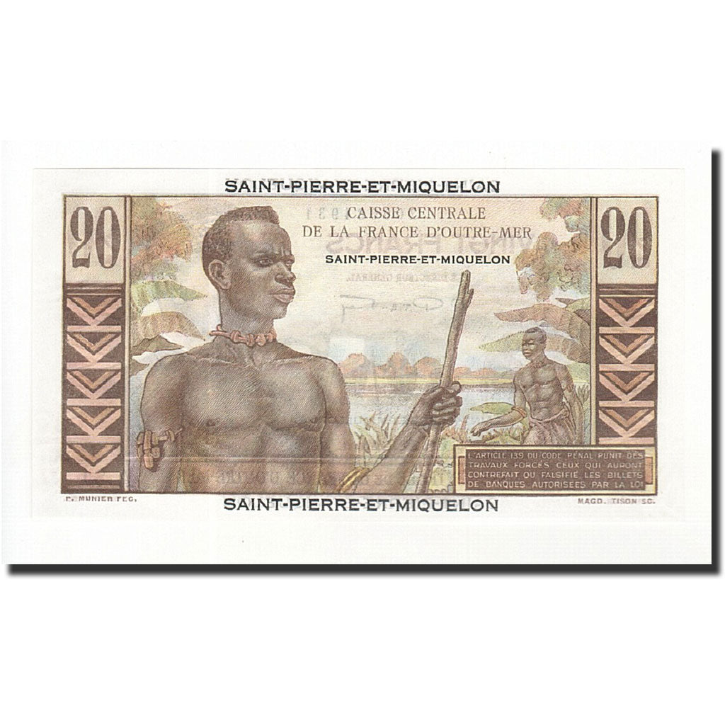 St. Pierre und Miquelon, 20 Francs, 1950, KM:24, Undated (1950-1960), UNZ