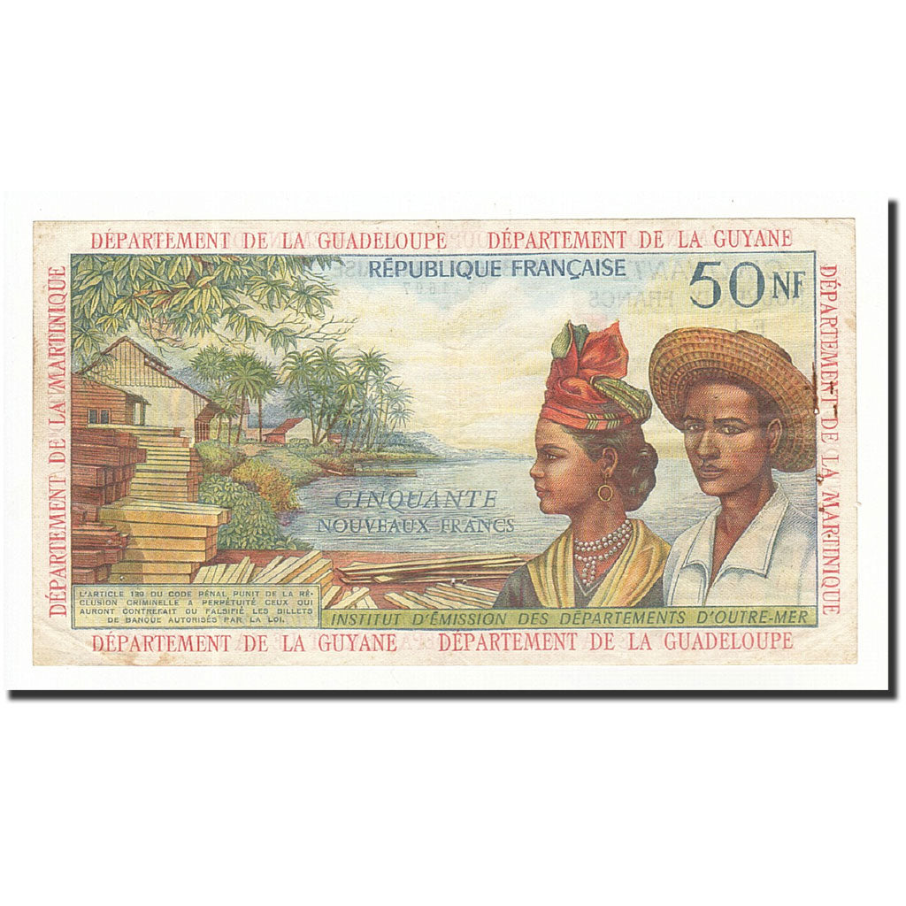 French Antilles, 50 Nouveaux Francs, 1963, KM:6a, VF(30-35)
