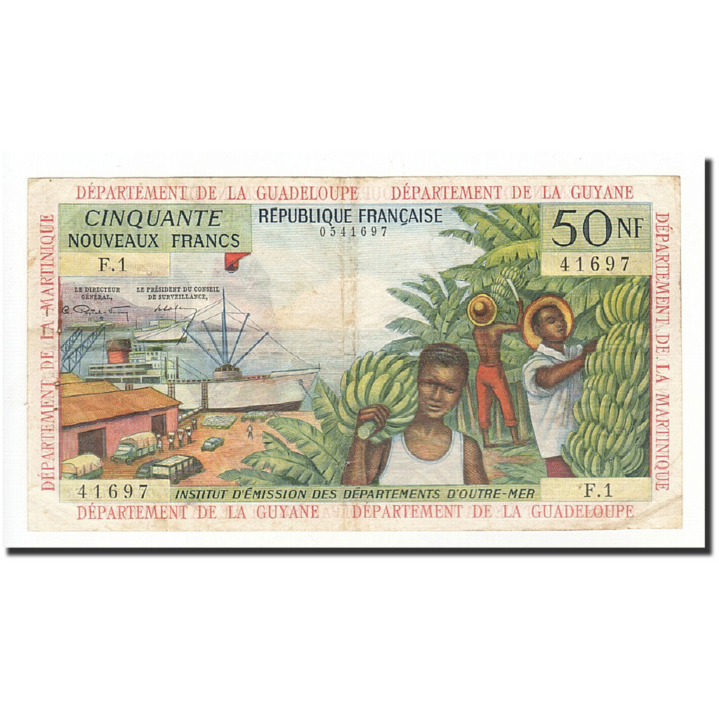 French Antilles, 50 Nouveaux Francs, 1963, KM:6a, VF(30-35)