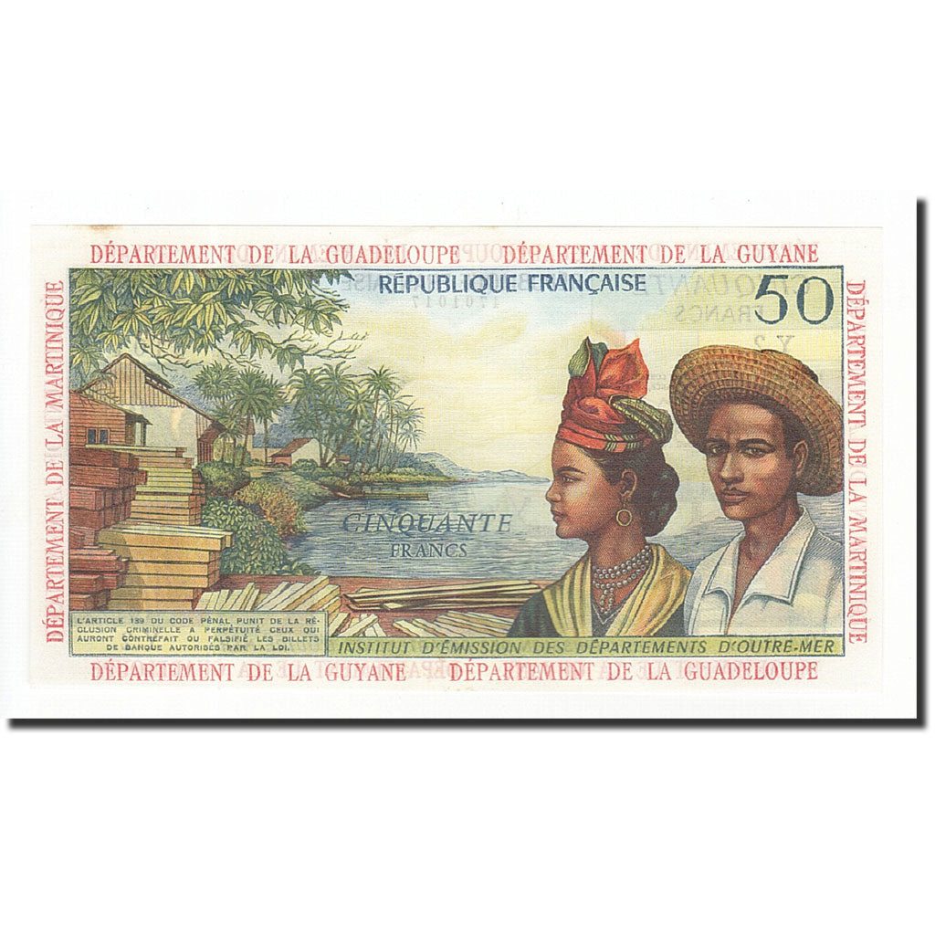French Antilles, 50 Francs, 1964, KM:9b, UNZ-