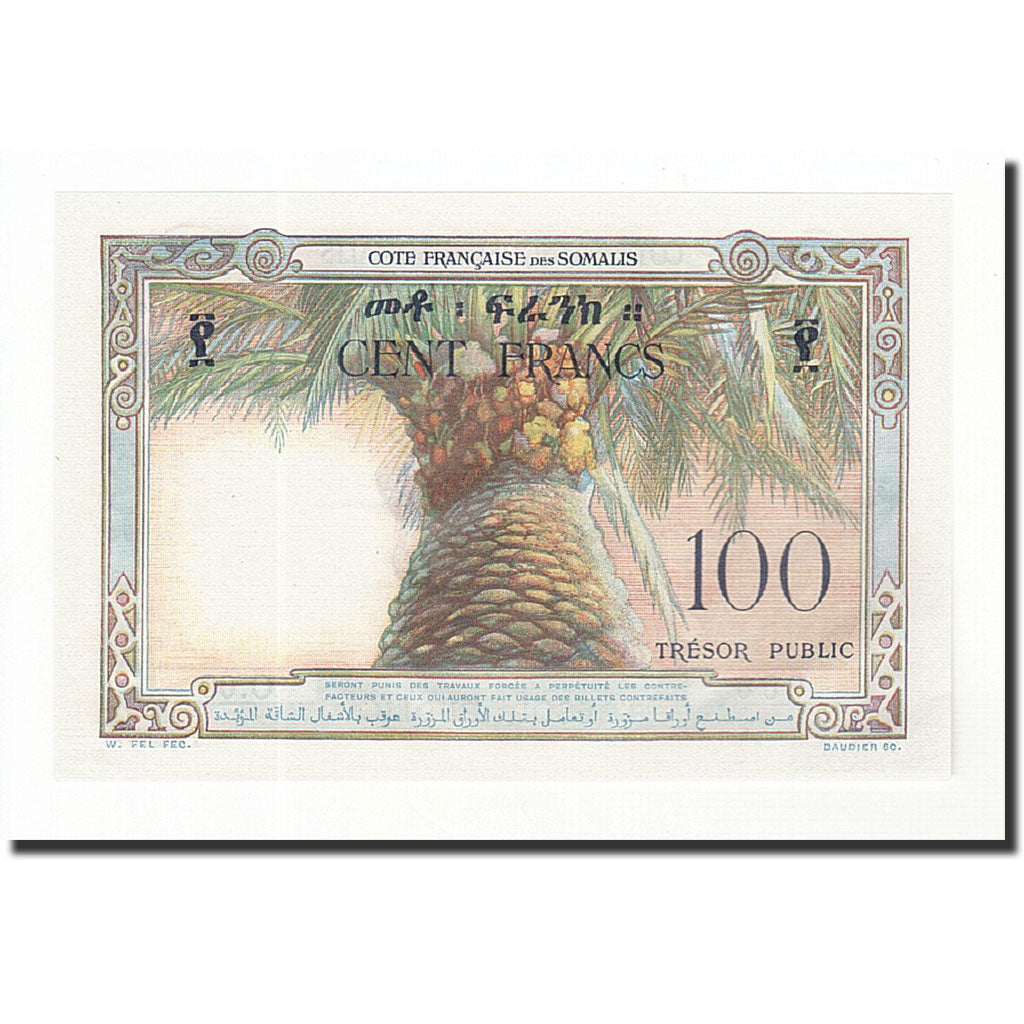 Banconote, Costa francese dei somali, 100 Francs, 1952, KM:26a, Undated, FDS