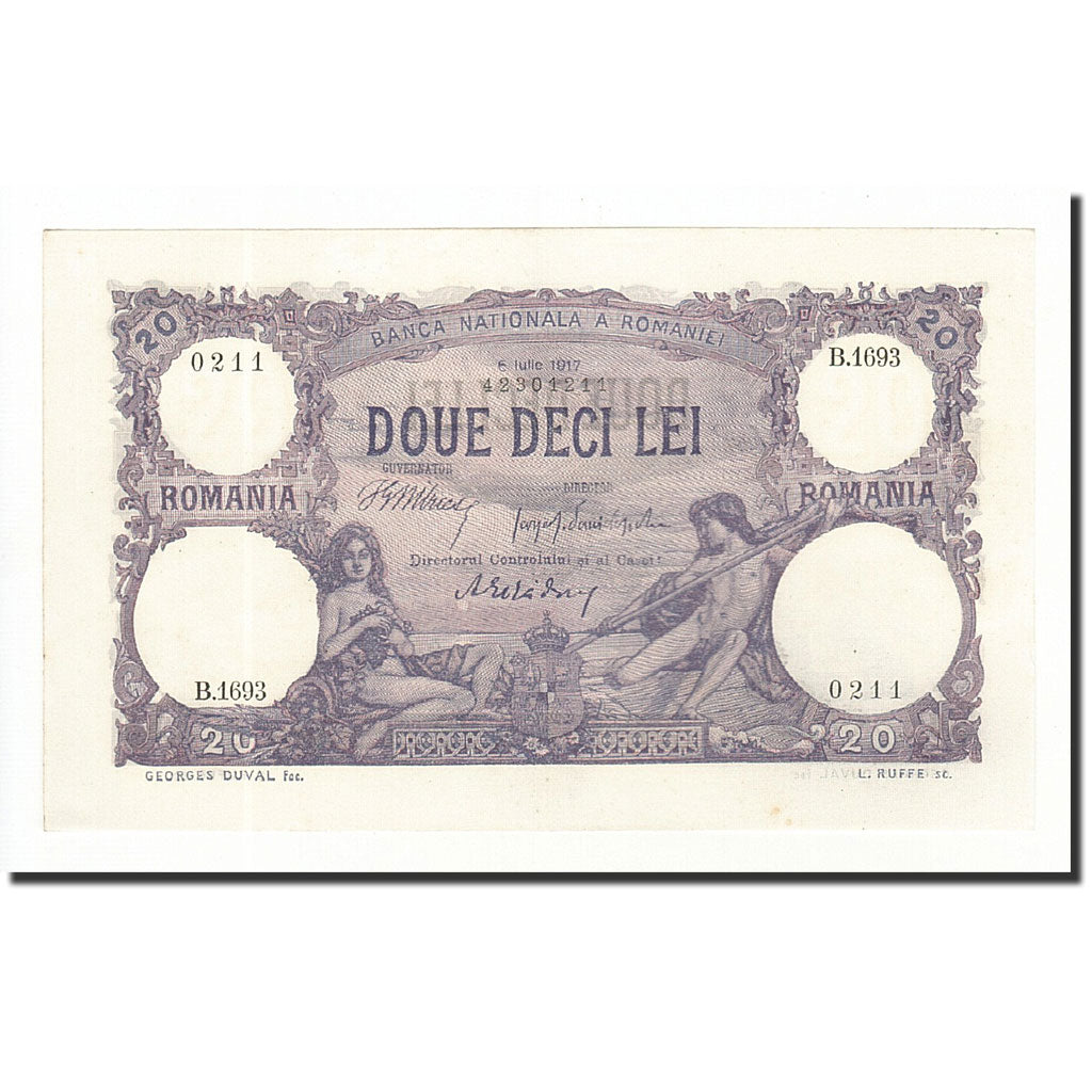 Romania, 20 Lei, 1917, KM:20a, 1917-07-06, SPL