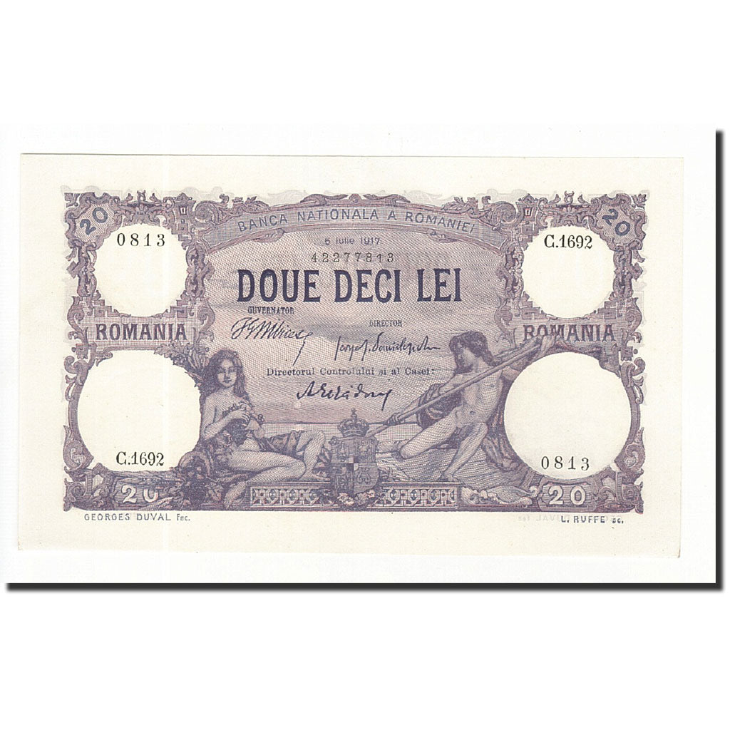 Romania, 20 Lei, 1917, KM:20a, 1917-07-06, SPL+