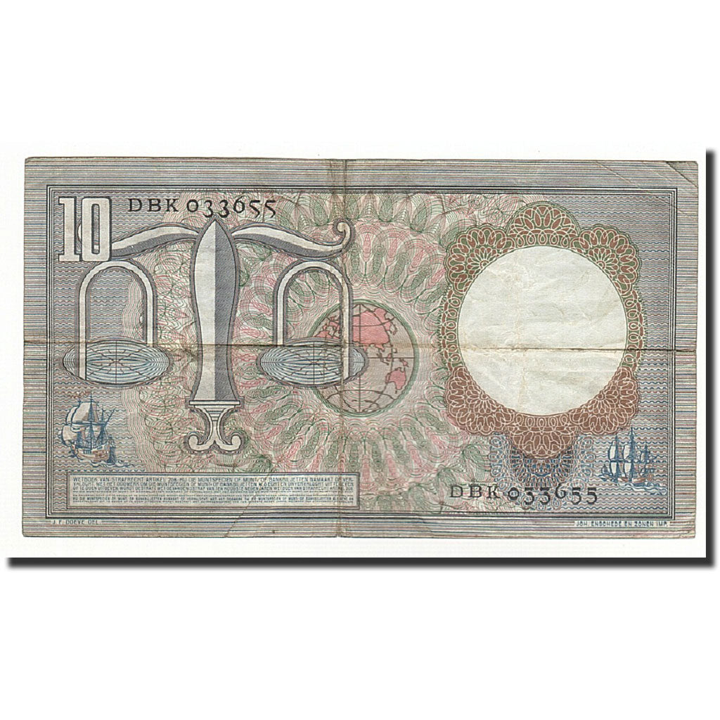 Banknote, Netherlands, 10 Gulden, 1953, 1953-03-23, KM:85, VF(20-25)