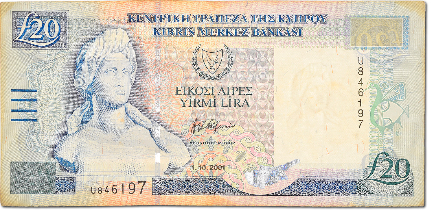 Banconote, Cipro, 20 Pounds, KM:63b, 2001-10-01, BB+