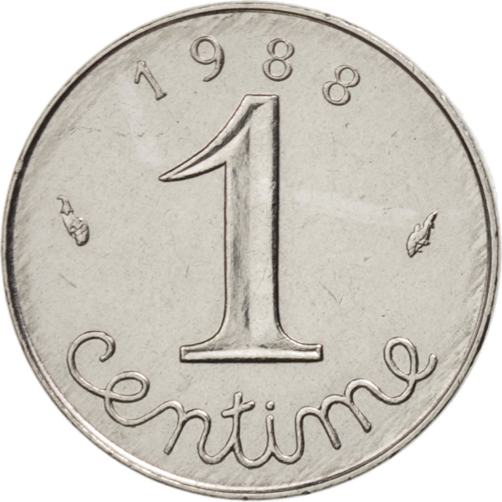 France, Épi, Centime, 1988, Paris, AU(55-58), Stainless Steel, KM:928, Gadoury91