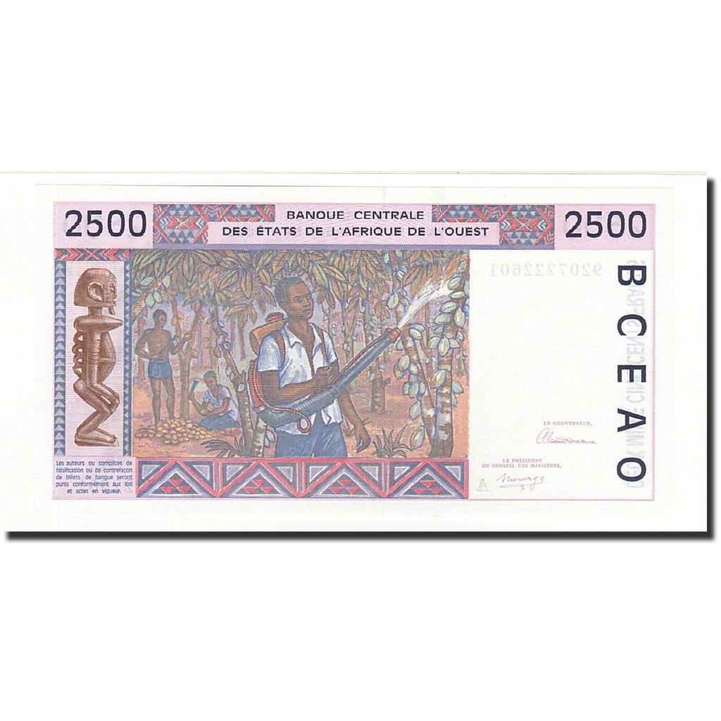 West African States, 2500 Francs, 1992, KM:112Aa, UNZ