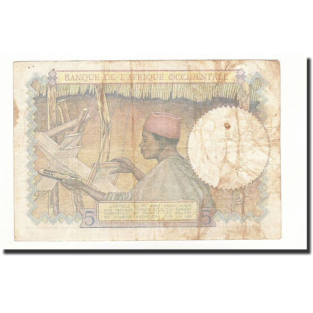 Billet, French West Africa, 5 Francs, 1936-03-12, KM:21, TTB