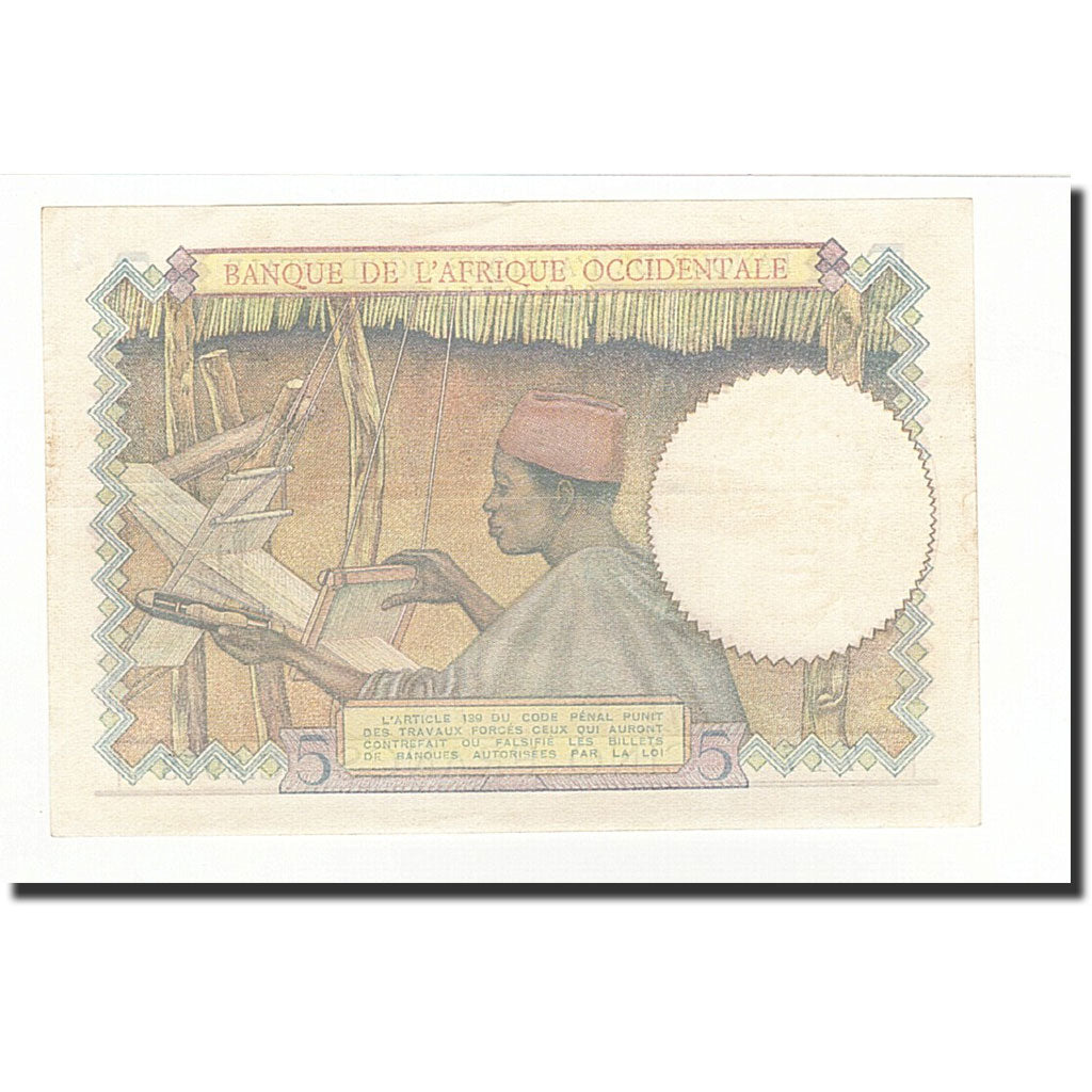Geldschein, French West Africa, 5 Francs, 1942-04-22, KM:25, UNZ
