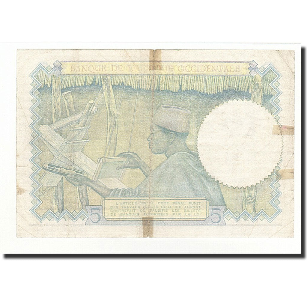 Billet, French West Africa, 5 Francs, 1942-04-22, KM:25, TB