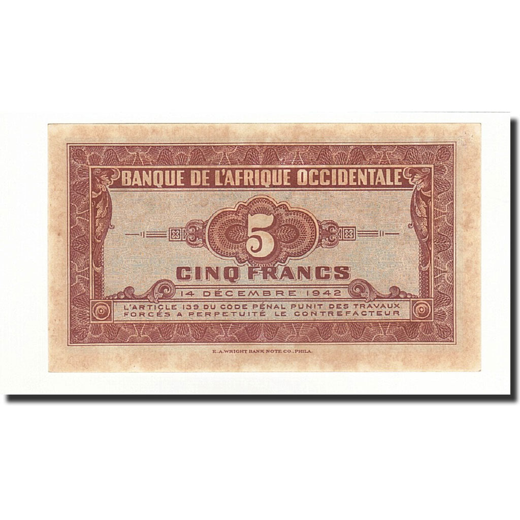 French West Africa, 5 Francs, 1942-12-14, KM:28b, NEUF