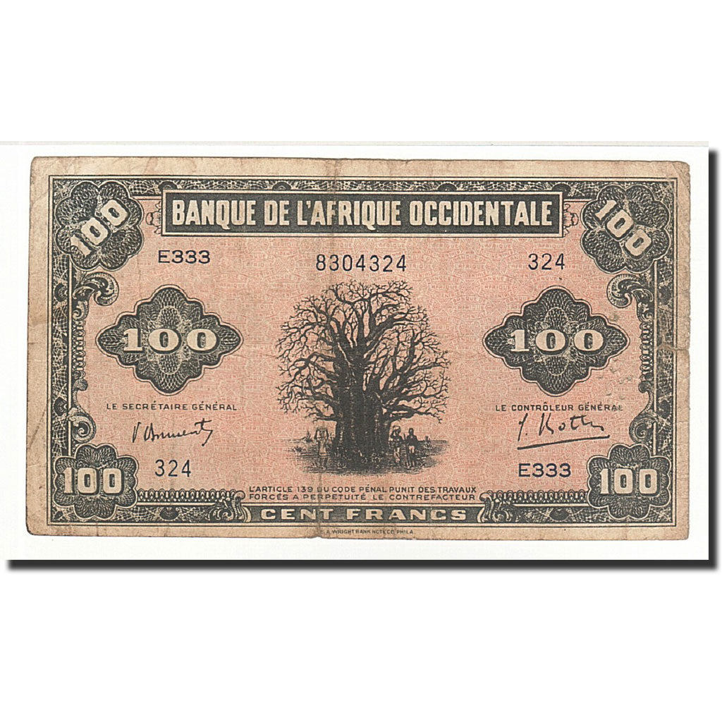 French West Africa, 100 Francs, 1942-12-14, KM:31a, TB
