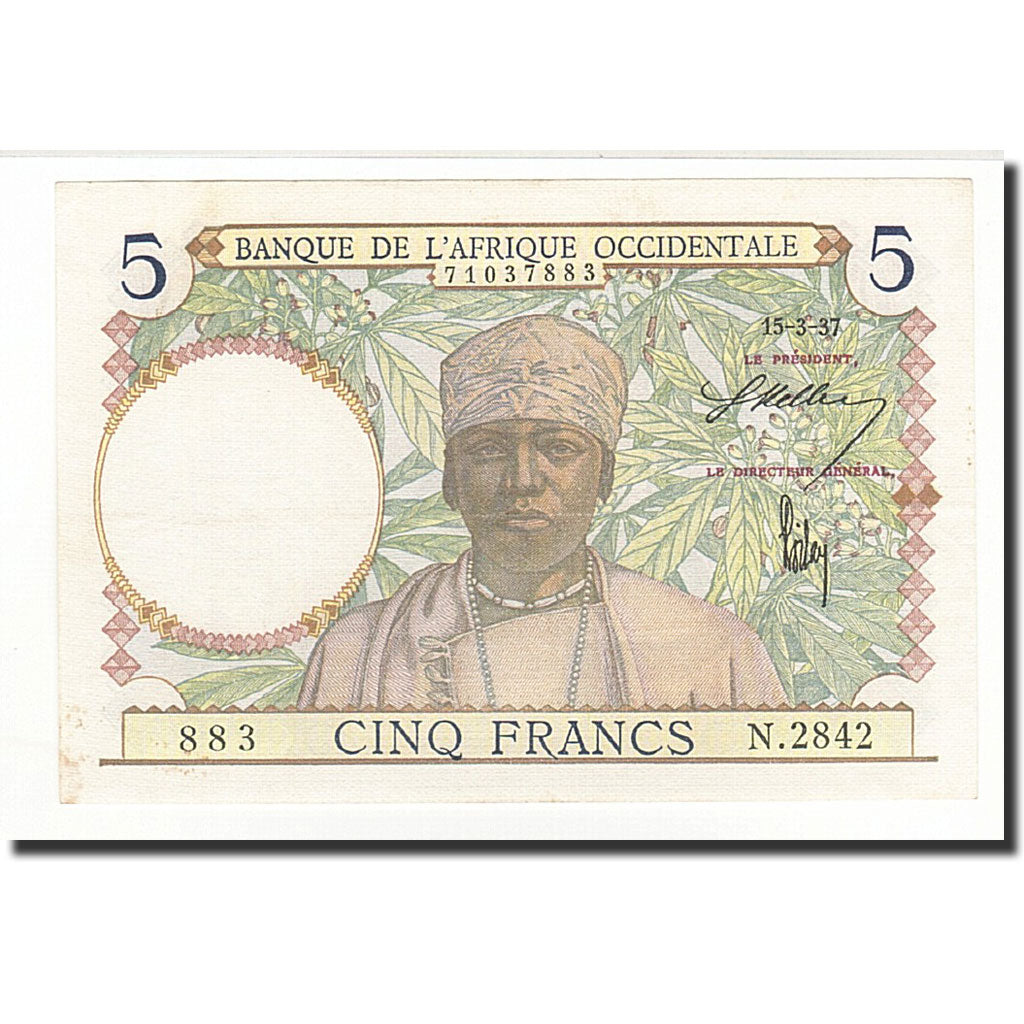 Billet, French West Africa, 5 Francs, 1937-03-15, KM:21, NEUF