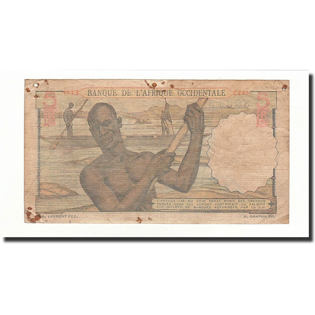 French West Africa, 5 Francs, KM:36, 1953-11-21, VG(8-10)
