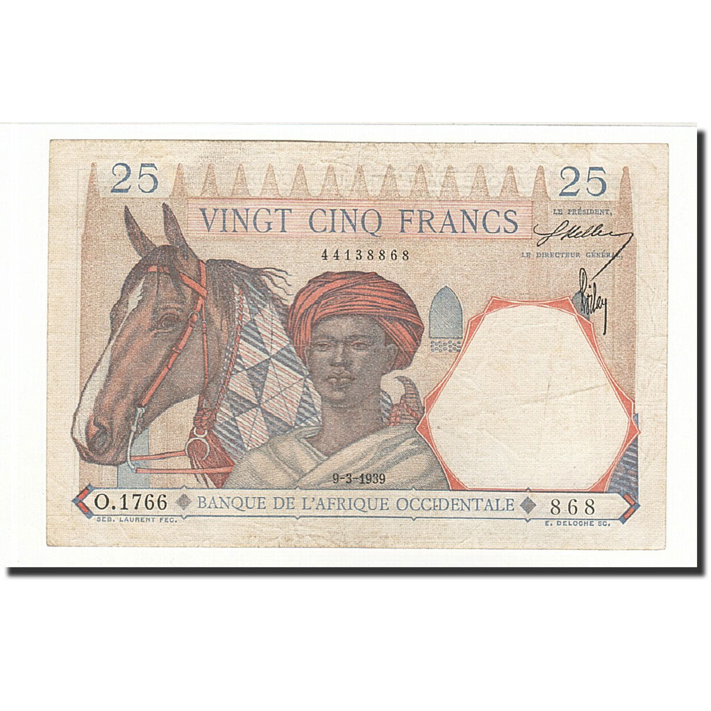 French West Africa, 25 Francs, 1939-3-9, KM:22, TTB