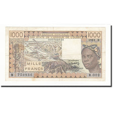Billet, West African States, 1000 Francs, 1981, KM:207Bb, TTB+