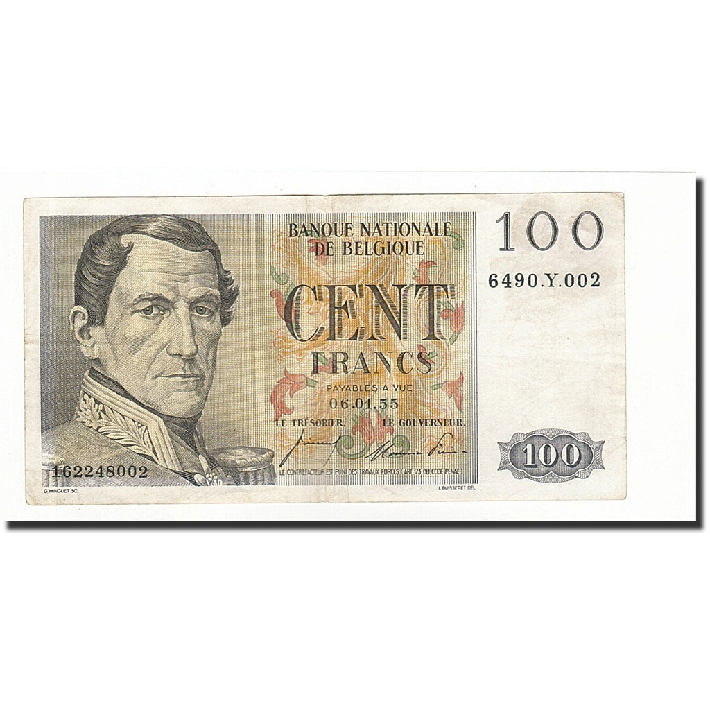 Banknote, Belgium, 100 Francs, 1955-01-06, KM:129b, VF(30-35)
